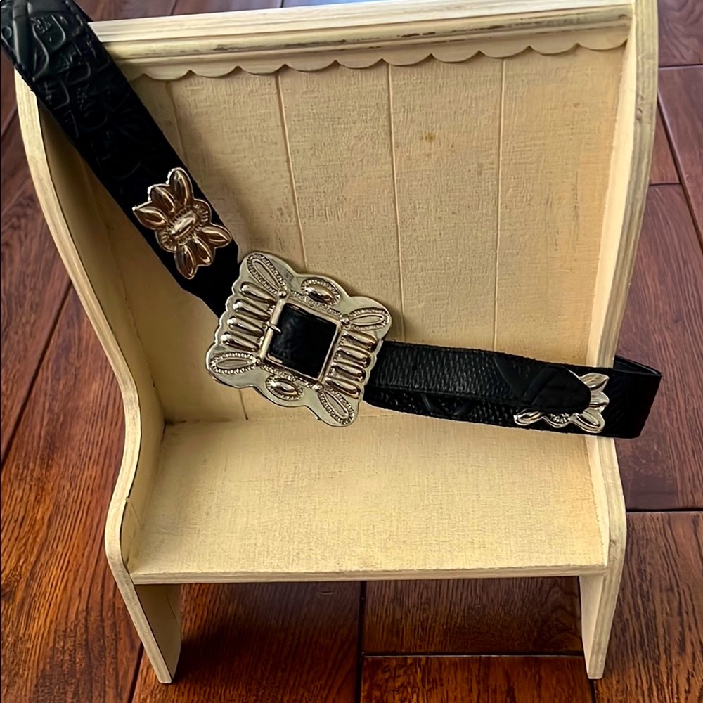 Black Leather Belt with Silver Buckle